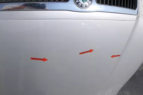 Skoda Fabia 6Y Motorhaube KLappe vorne silber grau LF7T mit Grill-Ecke geknickt (123804)