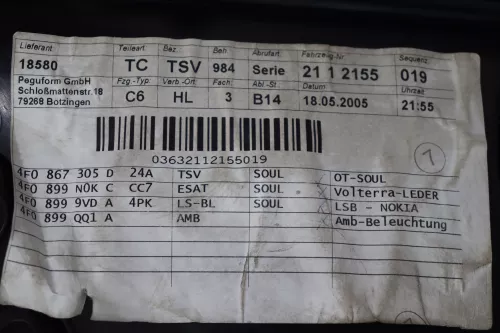 1x Audi A6 4F Türverkleidung Verkleidung Tür hinten links Volterra Leder S-line (145232)