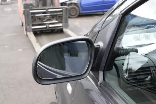 VW Fox 5Z manueller Spiegel Außenspiegel + Glas links schwarz matt mechanisch ma (150381)