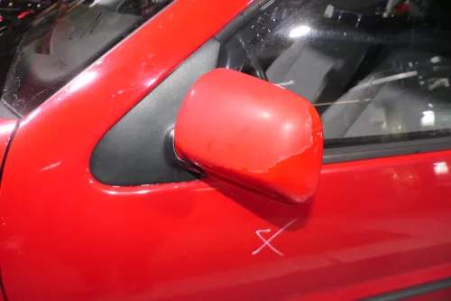 VW Polo 6N manueller manuell Spiegel Außenspiegel links mit Glas rot LP3G flash (155860)