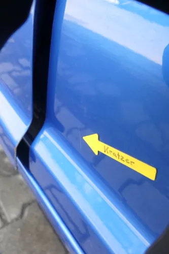 VW Touran 1T 1T3 Tür hinten links blau LA5X und Scheibe ohne Anbauteile (164456)