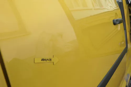 VW Caddy 3 2k Tür hinten rechts gelb Post L132 Schiebetür mit Scheibe (164537)