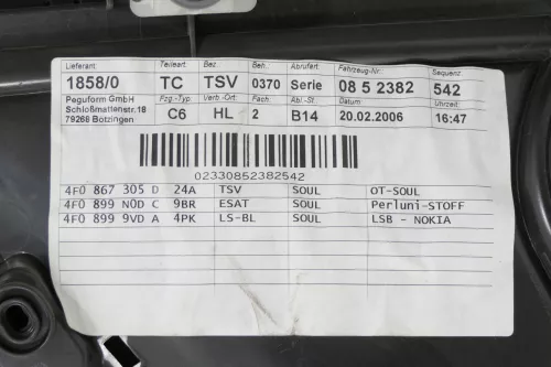 1x Audi A6 4F Türverkleidung Verkleidung Tür hinten links schwarz (168346)