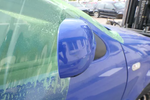 VW Polo 6N2 manueller Spiegel Außenspiegel rechts außen blau LA5C (169239)