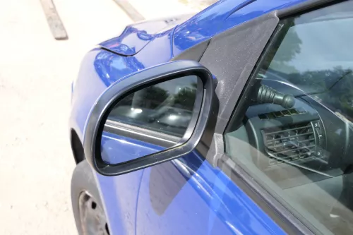 VW Fox 5Z manueller Spiegel Außenspiegel + Glas links blau LL5M (175501)