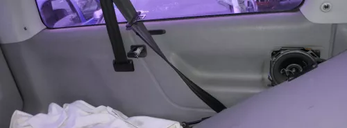 VW T4 Verkleidung Abdeckung Seite hinten links grau Multivan Klappe -ohneGurt