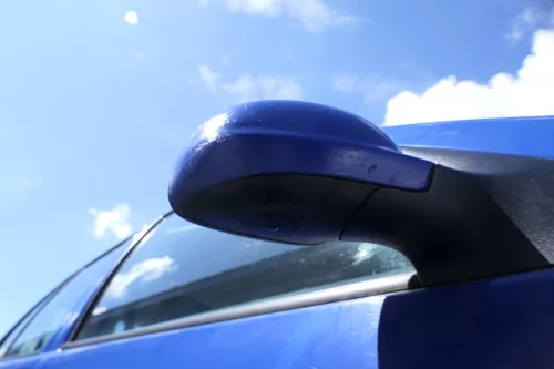 VW Golf 4 Bora manueller Spiegel vorne rechts Außenspiegel blau LW5Z Glas (180842)