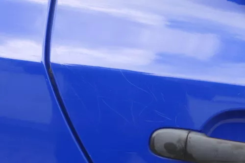 Skoda Fabia 5J Limousine Tür hinten rechts blau LF5K - Delle (182557)