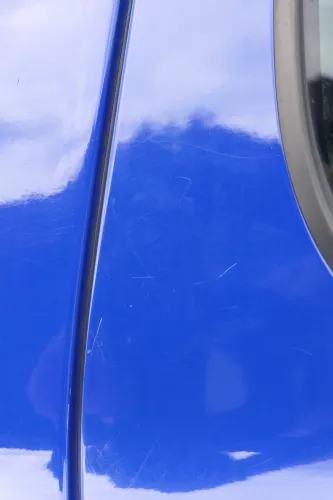 Skoda Fabia 5J Limousine Tür hinten rechts blau LF5K - Delle (182557)