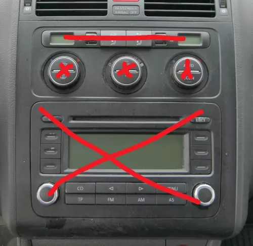 VW Touran Blende MIttelkonsole um Radio Abdeckung 1T0858071L/G Kratzer schwarz g