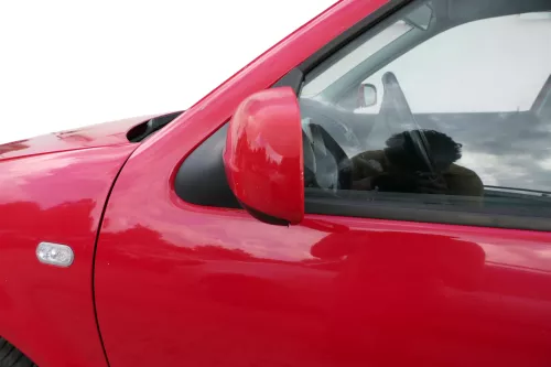 VW Polo 6N2 manueller Spiegel Außenspiegel links außen rot LP3G + Glas (183291)