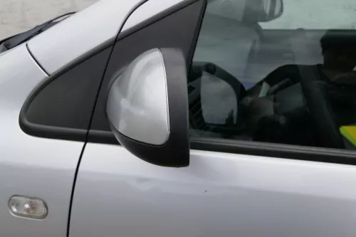 VW Fox 5Z manueller Spiegel Außenspiegel + Glas links silber grau LA7W (183546)